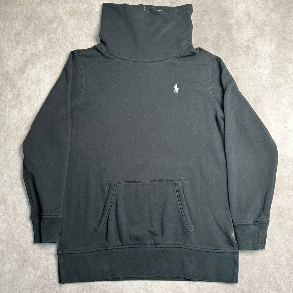 Polo Ralph Lauren Womens Black Cowl Neck Fleece Sweatshirt Small Pony Logo